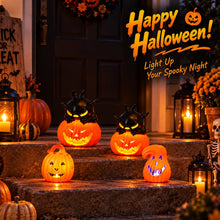 Carica l'immagine nel visualizzatore di Gallery, Zucca decorativa a LED per Halloween, 4 portacandele a forma di zucca per