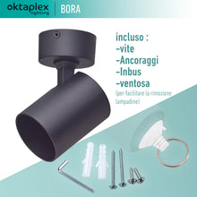 Carica l'immagine nel visualizzatore di Gallery, Oktaplex Bora faretto da soffitto 1 fiamma GU10 LED spot bar 230V orientabile spot a parete nero