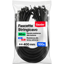 Carica l'immagine nel visualizzatore di Gallery, GAUDER Fascette nere resistenti UV (100 pezzi - 400 mm x 8,8 mm)