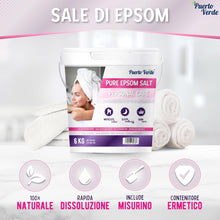 Carica l'immagine nel visualizzatore di Gallery, Puerto Verde • Sale di Epsom Puro 6 Kg. Fonte Concentrata di Magnesio. Sale da Bagno a Rapida Dissoluzione per il Rilassamento Muscolare e il Buon Sonno. Cura di Pelle e Capelli. Produzione Europea.