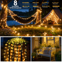 Carica l'immagine nel visualizzatore di Gallery, Luci Solari Esterno 2 Pacchi, 15+2M 150LED Catena Luminosa Esterno Solare IP65 Impermeabili 8 Modalità Bianco Caldo Filo