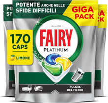 Carica l'immagine nel visualizzatore di Gallery, Fairy Platinum Pastiglie Lavastoviglie Tutto in Uno, 170 Caps, Limone
