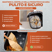 Carica l'immagine nel visualizzatore di Gallery, PORTENTUM Carta forno per friggitrice ad aria, 100 unità quadrate 20–24 cm, adatte a modelli 5–8 L