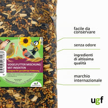 Carica l'immagine nel visualizzatore di Gallery, UGF - Mangime per uccelli selvatici per tutto l'anno 800g, con semi di girasole, larve di mosca soldato nera e pellet co