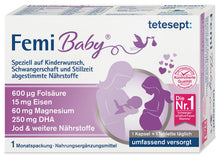 Carica l'immagine nel visualizzatore di Gallery, tetesept Femi Baby – 16 nutrienti per concepimento, gravidanza e allattamento – con acido folico, ferro, iodio + DHA – confezione mensile da 30 compresse + 30 capsule