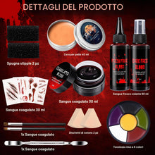 Carica l'immagine nel visualizzatore di Gallery, Trucchi Halloween Make Up Kit con Sangue Finto Lavabile e Cera Cicatrici
