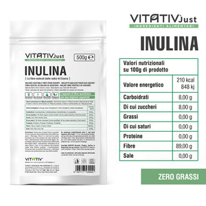VITATIV Inulina da Cicoria in Polvere Pura 500g | Fibra Vegetale Prebiotica da Radici di Cicoria | ALTA QUALITA