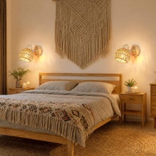 Carica l'immagine nel visualizzatore di Gallery, DELIPOP 2 Pezzi Applique da Parete Interno, E27 Lampada da Parete in Rattan