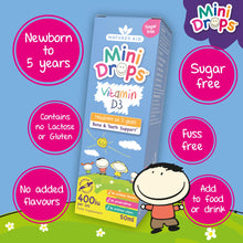 Carica l'immagine nel visualizzatore di Gallery, Natures Aid Mini Drops Vitamina D3 50ml per Neonati e Bambini, Supporto per Ossa, Denti e Sistema Immunitario, Senza Zuc