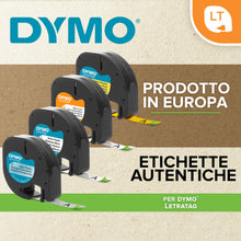 Carica l'immagine nel visualizzatore di Gallery, Dymo LetraTag etichette originali in plastica – rotolo da 12 mm x 4 m – stampa nera su bianco – LT etichette autoadesive per etichettatrice LetraTag – 2 pezzi