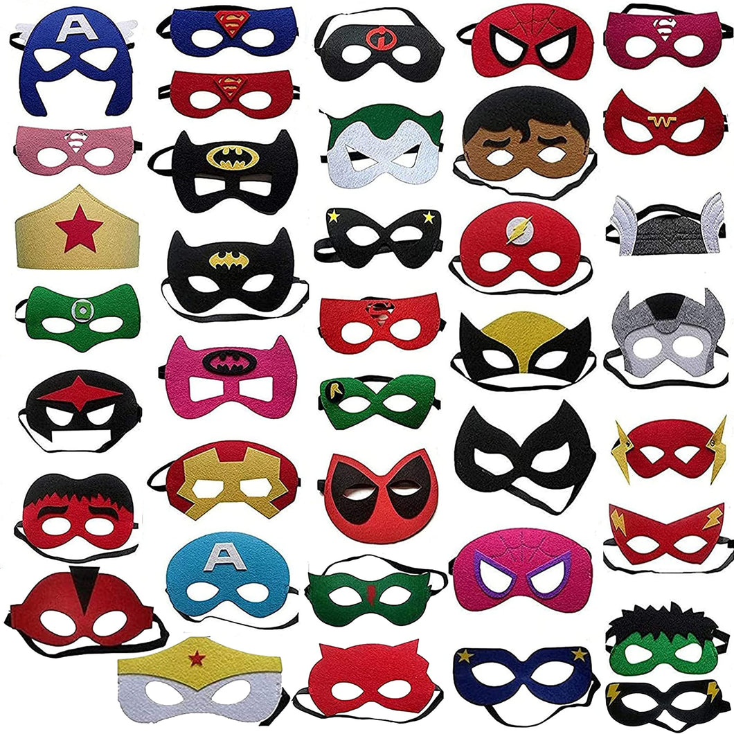 ZPIMY 38 Pezzi Maschere di Supereroi, Maschere per Bambini, Maschere Supereroi Per Bambini, Supereroe per Feste, Maschere Feltro Mascherine del Partito, Supereroi Maschere Cosplay Per Bambini Adulti