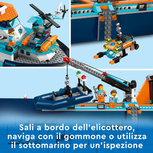 LEGO City Esploratore Artico, Grande Nave Giocattolo Galleggiante con Elicottero, Gommone, Sottomarino, Relitto Barca Vichinga, 7 Minifigure e un'Orca, Regalo per Bambini e Bambine dai 7 Anni 60368