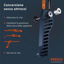 Carica l'immagine nel visualizzatore di Gallery, Presch Mini Seghetto per Metallo flessibile 300mm - a mano 3 in 1 con lama - Impugnatura regolabile - Piccola sega per f