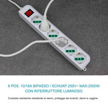 Carica l'immagine nel visualizzatore di Gallery, Extrastar Multipresa Ciabatta Elettrica con 6 Prese Universali ITA 10/16A e Schuko, Interruttore Luminoso, Cavo 3 m con 