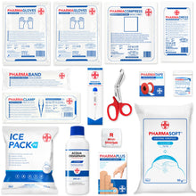 Carica l'immagine nel visualizzatore di Gallery, AIESI® Kit di Pronto Soccorso professionale con TERMOMETRO e DISINFETTANTE per auto casa viaggio barca moto trekking EAS