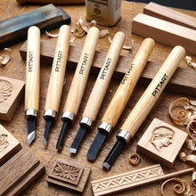 Carica l'immagine nel visualizzatore di Gallery, Set 6 Scalpelli Intaglio Legno Acciaio Carbonio – Kit Sgorbie Professionali per Scultura e Wood Carving, Utensili Affila