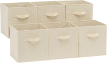 Carica l'immagine nel visualizzatore di Gallery, Amazon Basics Cubo/organizer portaoggetti pieghevole in tessuto, con maniglia, 26.67 x 26.67 x 27.94 cm, (confezione da 6), Beige, Tinta Unita