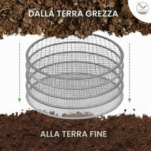 Carica l'immagine nel visualizzatore di Gallery, Setaccio da giardino rotondo da 30 cm con 5 inserti intercambiabili - setaccio in acciaio inox per terriccio, compost, s