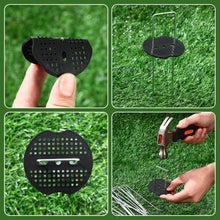 Carica l'immagine nel visualizzatore di Gallery, 100 pezzi Picchetti Telo Pacciamatura con 100 Rondelle,Antiruggine Picchetti Giardino a U in Acciaio per Telo Pacciamatu