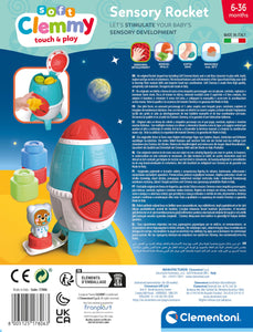 Clementoni - 17806 - Soft Clemmy - Touch, Explore And Play Sensory Rocket, Razzo con Mattoncini Morbidi e Personaggio, Set Costruzioni Prima Infanzia Multilingua per Bambini 6 Mesi, Made in Italy
