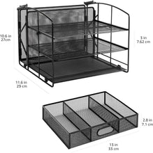 Carica l'immagine nel visualizzatore di Gallery, Amazon Basics Rettangolare Organizer da scrivania con 3 ripiani, cassetto a scorrimento e scomparto per appendere i documenti, Nero