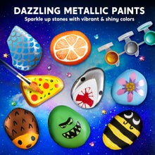 Carica l'immagine nel visualizzatore di Gallery, JOYIN 10 pezzi Kit Pittura di pietra per bambini con 18 colori (colle glitter e metallizzato e colori standard) Materiali artistici per bambini Attività da famiglia Regalo di compleanno