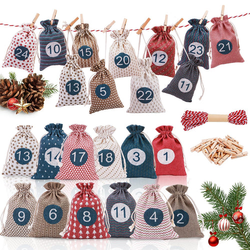 CNMTCCO 2025 Calendario Dell'avvento, 24 Calendario Avvento Fai Da Te, Sacchetti Calendario Avvento Vuoto da Riempire, Natale Bustine Calendario Avvento per Uomo Donna Bambini