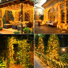 Carica l'immagine nel visualizzatore di Gallery, Catena di luci solari per esterni, 100 LED, 5 m x 2 pezzi, per esterni, resistente alle intemperie, 8 modalità per decor