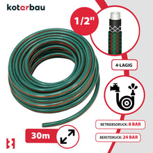 Carica l'immagine nel visualizzatore di Gallery, KOTARBAU® - Tubo da giardino da 1/2", 30 m, a 3 strati rinforzati, professionale per innaffiare piante, colore verde
