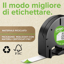 Carica l'immagine nel visualizzatore di Gallery, Dymo LetraTag etichette originali in plastica – rotolo da 12 mm x 4 m – stampa nera su bianco – LT etichette autoadesive per etichettatrice LetraTag – 2 pezzi