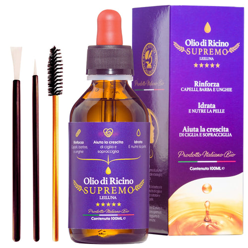 OLIO DI RICINO PURISSIMO, Uso Cosmetico, Pressato a Freddo Stimola la Crescita di Ciglia, Sopracciglia, Barba e Capelli, Rinforzante Per le Unghie, Ideale per la Pelle - 100ml