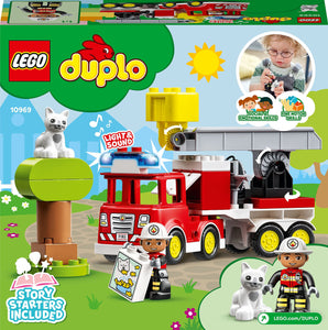 LEGO DUPLO Town Autopompa, Camion Giocattolo dei Pompieri con Luci, Sirena e Scala Mobile, Figure di Vigile del Fuoco e Gatto, Giochi per Bambini e Bambine da 2 Anni, Idee Regalo di Compleanno 10969