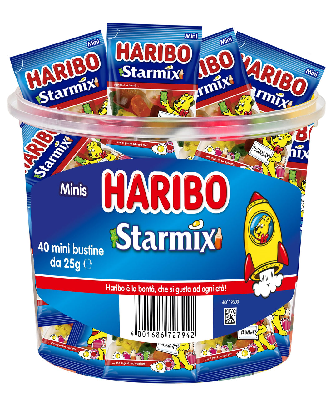 Haribo Starmix, 40 Haribo Mini Bustine da 25gr, Caramelle Gommose, Gusto Frutta, Ideali per Feste - 1000gr