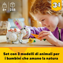 Carica l'immagine nel visualizzatore di Gallery, LEGO Creator Coniglio Bianco, Set di Costruzioni, Animali Giocattolo per Bambini da 8 Anni in su con Coniglietto, Foca e Pappagallo, Giochi 3 in 1 in Mattoncini 31133