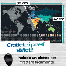 Carica l'immagine nel visualizzatore di Gallery, Mappa del Mondo da Grattare XXL - 70 x 42 cm - 25 Piatti e 197 Bandiere - Poster da Grattare dei Paesi Visitati con Piatti, Luoghi e Graffi - Mappa da Parete Regalo di Viaggio
