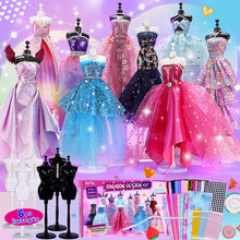 Carica l&#39;immagine nel visualizzatore di Gallery, 800+ Pezzi – Kit Di Design Di Moda Per Ragazze con 6 Manichini, Kit Per Arte e Artigianato Creativi, Kit Da Cucito Per Bambini, Regalo di Compleanno per Bambine, 6 7 8 9 10 11 12+ anni
