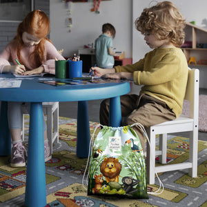 KAÏDENSÏ Sacca Asilo con Nome Personalizzata Giungla - Zainetto Asilo Nido 32x40 cm con Tasca Interna 20x10 cm - Zaino Asilo Bambino Originale per Bambini Piccoli