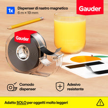 Carica l'immagine nel visualizzatore di Gallery, GAUDER Nastro magnetico con dispenser, striscia autoadesiva (6 m x 19 mm)