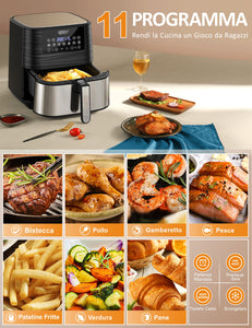 Innsky Friggitrice ad Aria 5,5 Litri, 1700W Friggitrice ad Aria Calda con 11 Programmi, Air Fryer con Funzione di Preriscaldamento, Sbrinamento, Keep Warm, Ricette Italiane