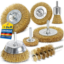 Carica l'immagine nel visualizzatore di Gallery, S&amp;R Set 7 Spazzole Metalliche Acciaio Ottonato per Trapano Codolo 6mm