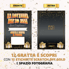 Carica l'immagine nel visualizzatore di Gallery, 12 Gratta e Vinci Personalizzato Gioco Compleanno - La Lotteria del 30enne - Bigliettini Grattabili Per Intrattenere Gli
