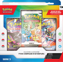 Carica l'immagine nel visualizzatore di Gallery, Pokémon: collezione illustrazione Primi compagni d’avventura - Serie 3 del GCC Pokémon (3 carte promozionali, 2 buste di