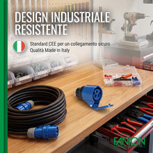 Carica l'immagine nel visualizzatore di Gallery, FANTON 78001-E Adattatore industriale, spina schuko 2P+T 16A, presa 2P+T 16A 200-250V 6h IP44