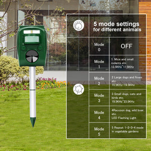 ANIREPUR Repellente Gatti, Ultrasonico Solare Alimentato Animale Deterrente per Giardino Piccioni, Uccelli, Cani, Gatti, Topi，Volpi, 5 Modalità Regolabili
