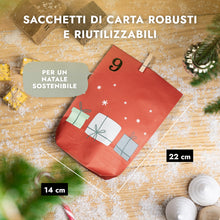 Carica l'immagine nel visualizzatore di Gallery, Amari® Calendario dell'Avvento da riempire Pastell Mix - 24 Sacchetti di Carta (con Chiodi di Legno) da Realizzare per Natale - Sacchetti di Carta con Adesivi numerici
