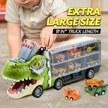 Carica l'immagine nel visualizzatore di Gallery, JOYIN 13 Pcs Dinosaur Toy Car Transporter for Kids, con 12 veicoli dinosauro retrattili, 1 camion trasporto dinosauri giocattolo con musica, suoni, luci, 1 elicottero