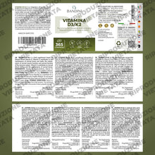 Carica l'immagine nel visualizzatore di Gallery, Bandini® Vitamina D3 K2 | 365 COMPRESSE (12 Mesi) | Vitamina D 2000 UI +
