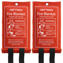 Carica l'immagine nel visualizzatore di Gallery, HEFTMAN Coperta Antincendio - Grande, Ignifuga in Fibra di Vetro con Manici in Cotone in Custodia Rossa - Antifiamma per