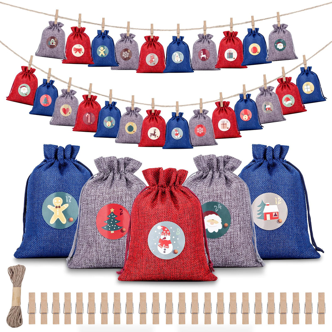 Calendario Avvento fai da te - 2024 Calendario dell' Avvento Vuoto da Riempire,18 x 13 cm Sacchetti Calendario Avvento da Riempire per Bambini Donna Uomo,24 Natale Bustine Calendario Avvento fai da te