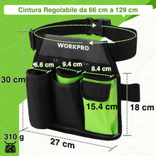 Carica l'immagine nel visualizzatore di Gallery, WORKPRO Cintura da Giardinaggio, Borsa Attrezzi da Giardino con 5 Tasche e Cintura Regolabile, Borsa da Giardinaggio per
